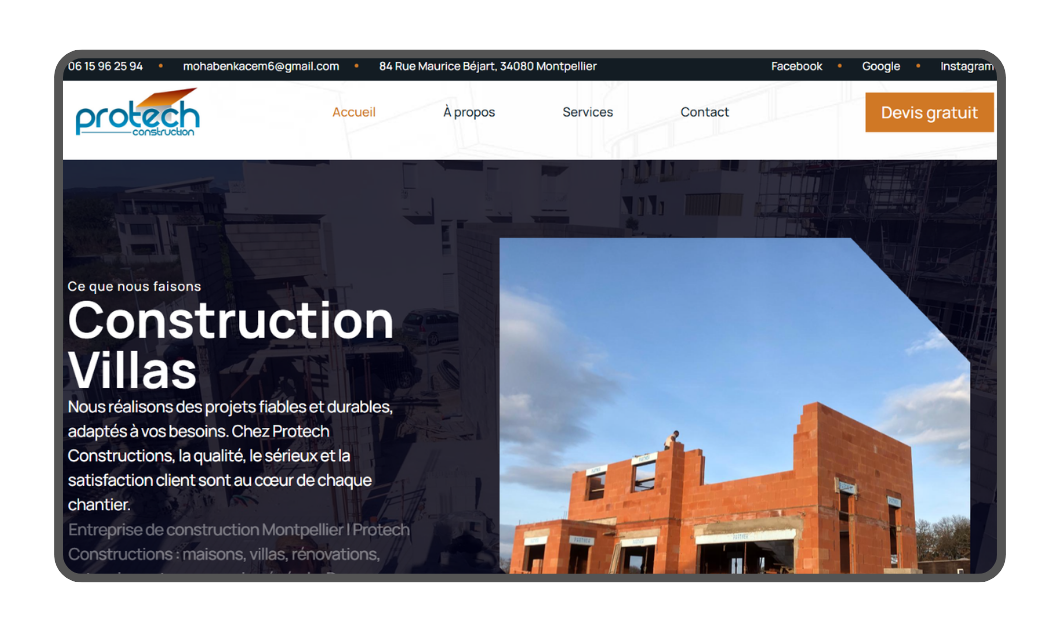 Site web Protech Construction